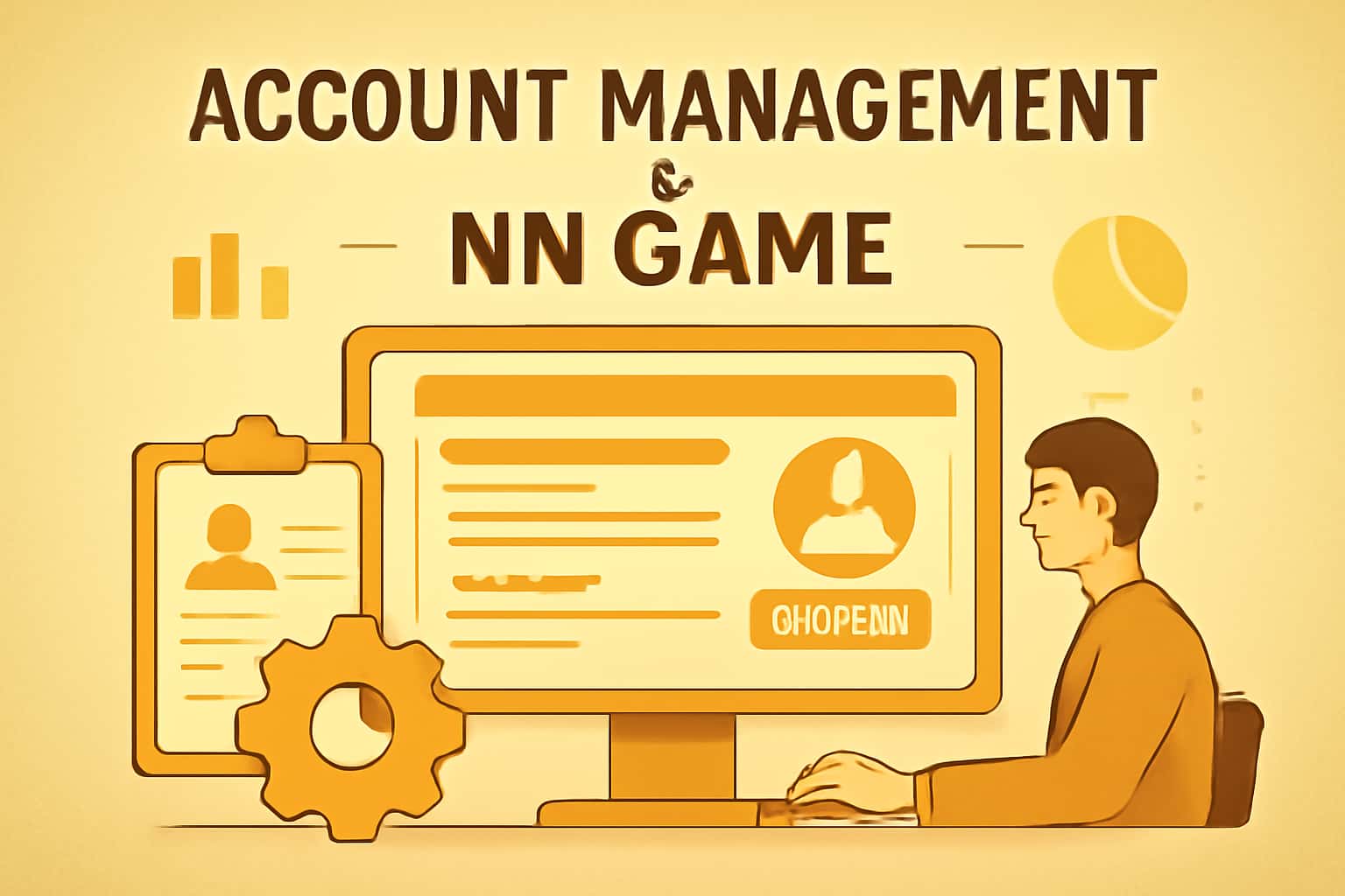 An illustrative scene representing account management in NN Game, showcasing the title prominently.